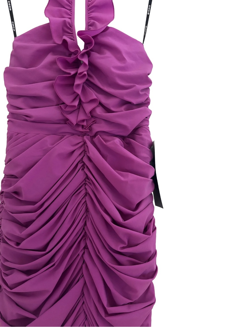 bebe NWT Vintage 00s Fuchsia Ruched Ruffle Halter Mini Dress